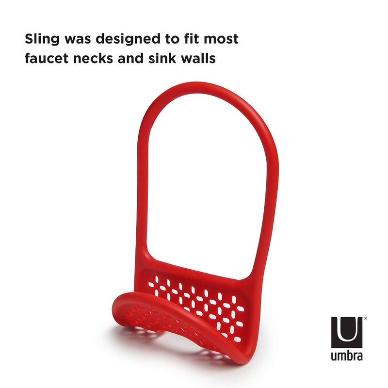 Umbra Sling Flexible Sponge Holder for Kitchen Sink, Customizable Non-Slip Caddy Organizer Also Holds Dish Scrub Brush or Dishcloth, Red - Image 5